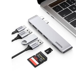 [Ugreen 60560 ] macbook pro air 2 cổng USB Type C Bộ chuyển đổi sang 3x Hub USB 3.0 + SD-TF + nguồn PD màu xám bằng nhôm CM251 20060560